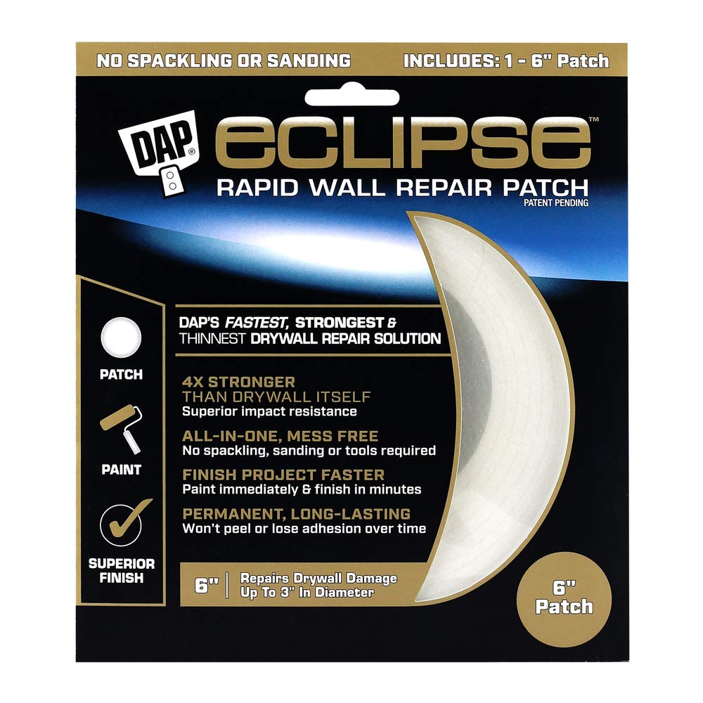 DAP Eclipse Rapid Wall Patch applied to damaged drywall for seamless, paint-ready repair.