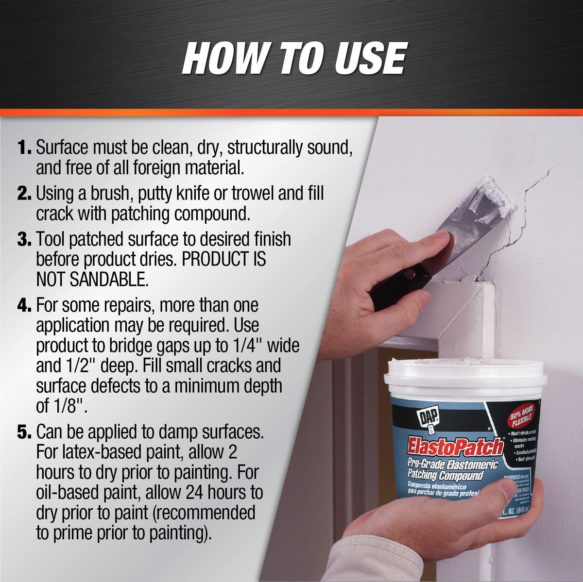 Elastopatch curing to a tack-free surface in about 30 minutes