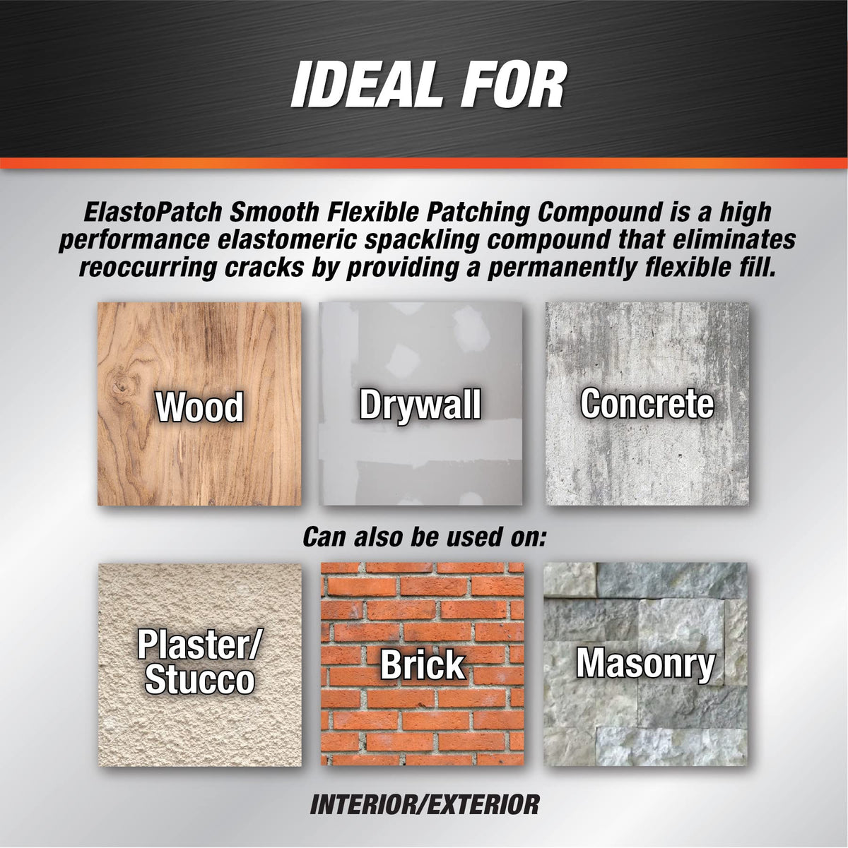 DAP Elastopatch suitable for interior and exterior use on diverse wall surfaces
