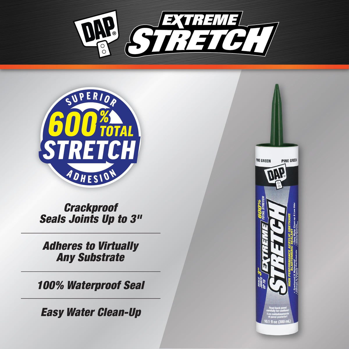 DAP Extreme Stretch 600 percent flexibility demonstrates durable movement accommodation for joints.