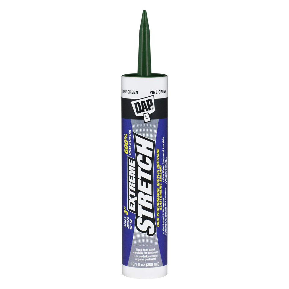 DAP Extreme Stretch pine green tube for versatile interior and exterior sealant.