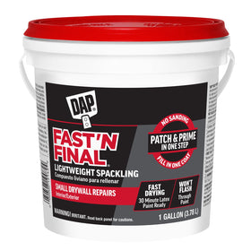 DAP Fast'N Final 1gal white pail showing quick-drying patch material for easy repairs.