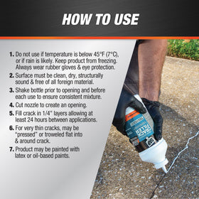 DAP Liquid Cement Crack Filler dries gray to blend with concrete.