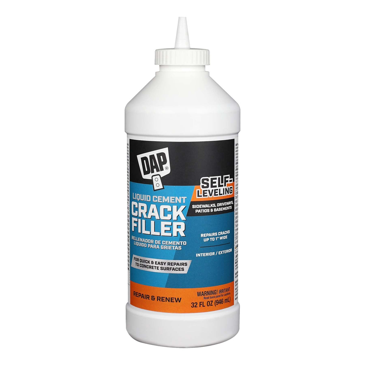 DAP Liquid Cement Crack Filler pours smoothly to seal interior cracks quickly.