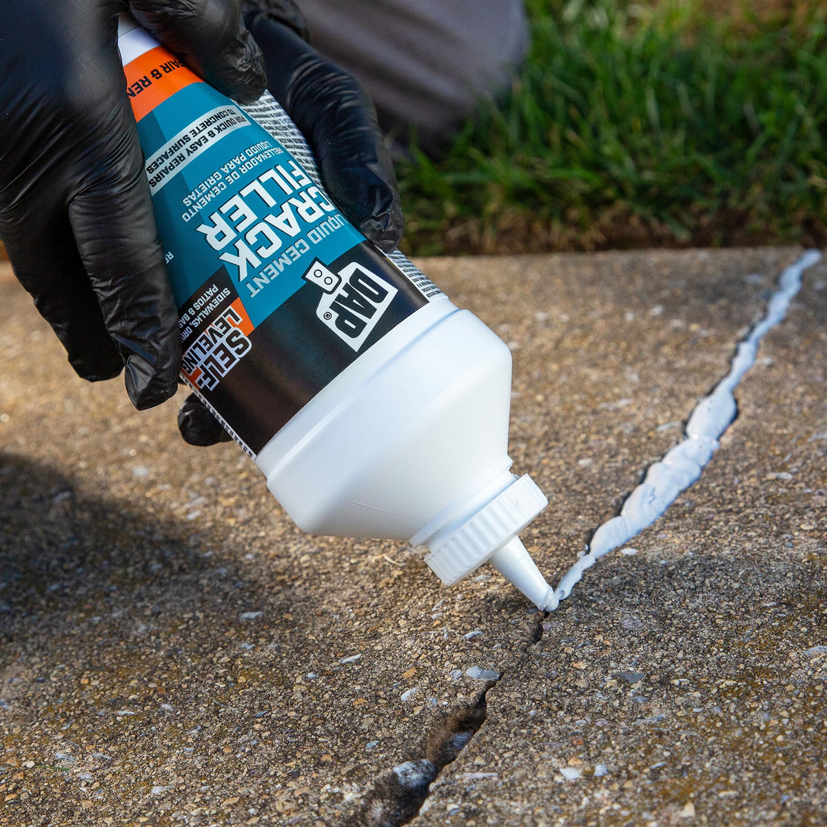DAP Liquid Cement Crack Filler becomes traffic-ready after 30–45 minutes.