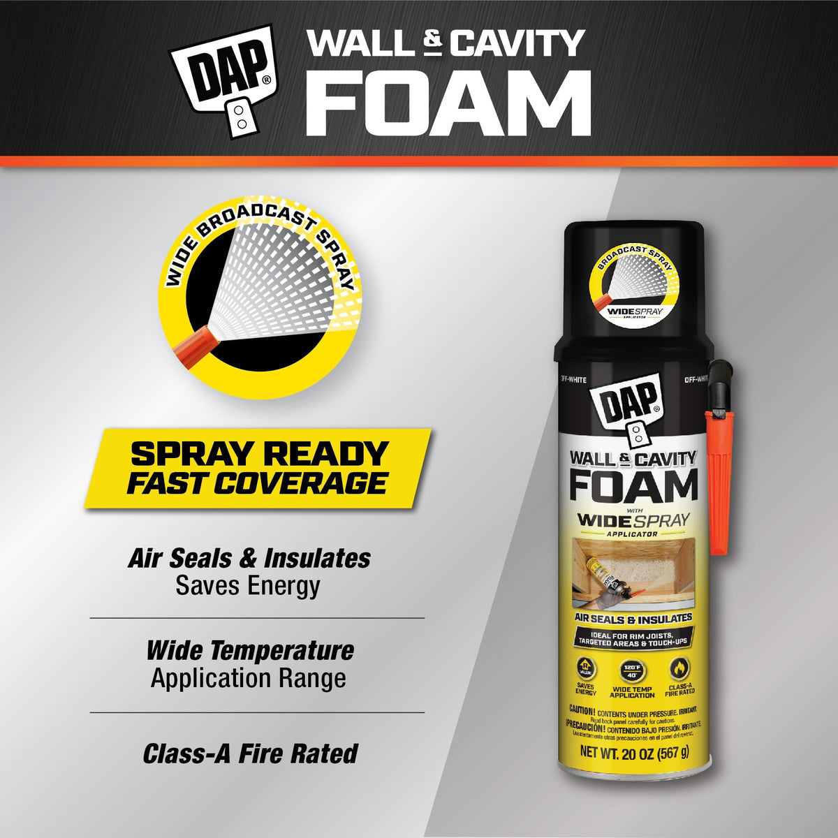 DAP wide spray applicator enables broad pattern for fast, even filling.