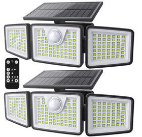 Daphino 2500LM solar light front view with remote for two-pack security