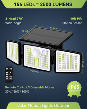 Daphino three-head motion-activated light shows flexible angle coverage for driveways