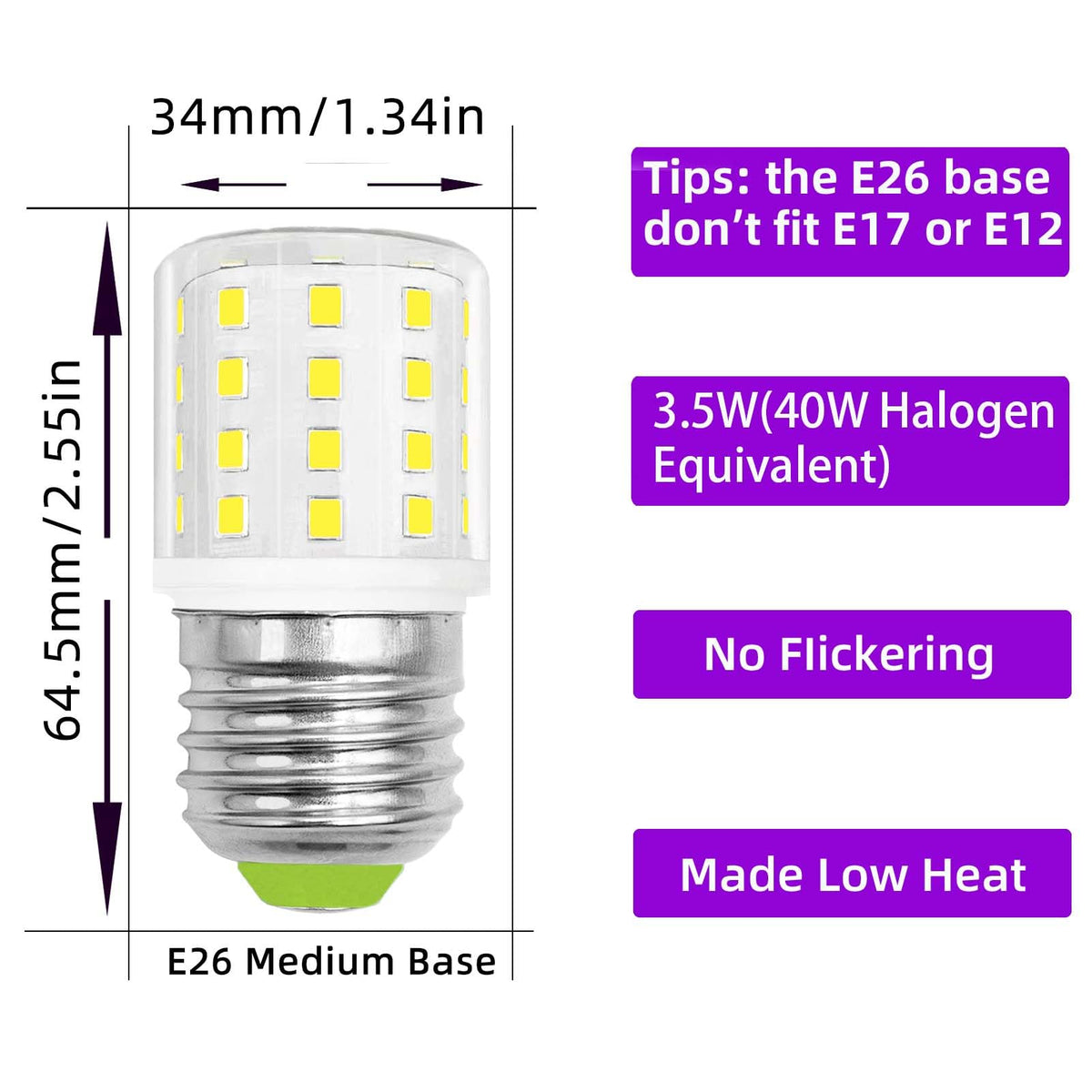 DAPSHU compact fridge bulb 34mm x 64.5mm fits tight spaces.