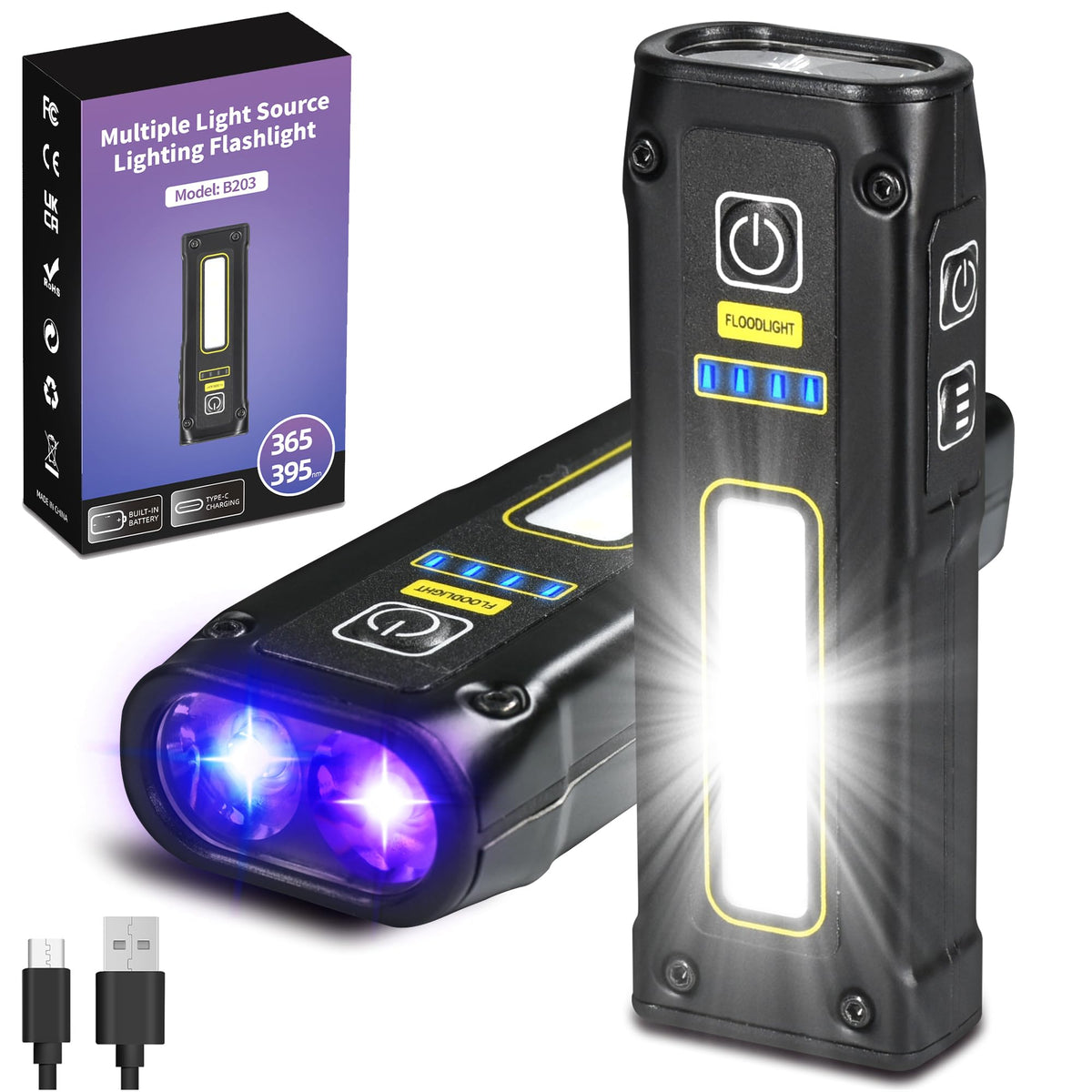 DARKBEAM UV Flashlight front view showing 365/395nm beams for detection