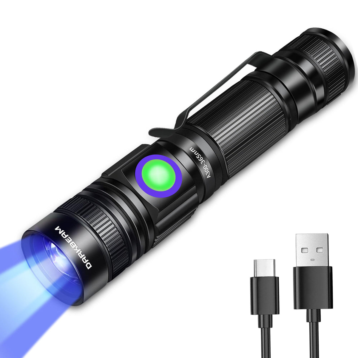 Darkbeam 365nm UV flashlight highlighting hidden stains and minerals