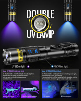 Darkbeam UV flashlight highlighting invisible 365nm glow on stains