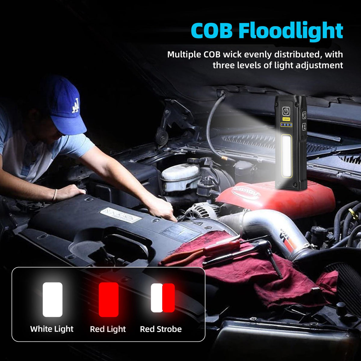 DARKBEAM UV Flashlight COB side lights provide white and red illumination