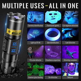 Darkbeam flashlight with focus-adjustable head for targeted illumination