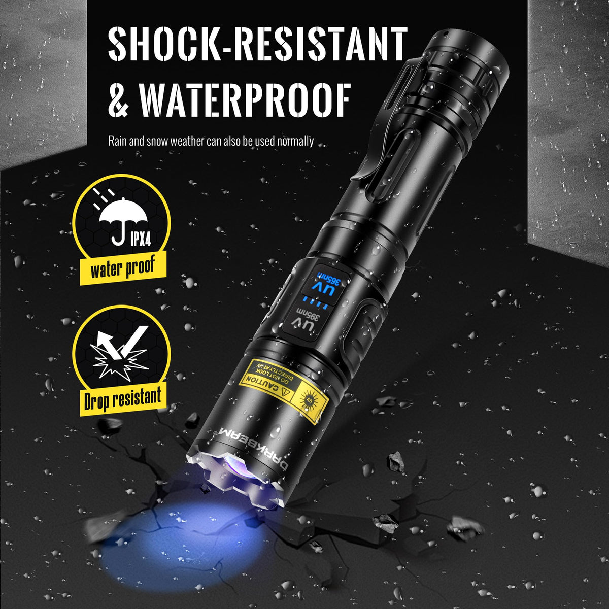 Darkbeam UV flashlight used to detect pet urine and residues