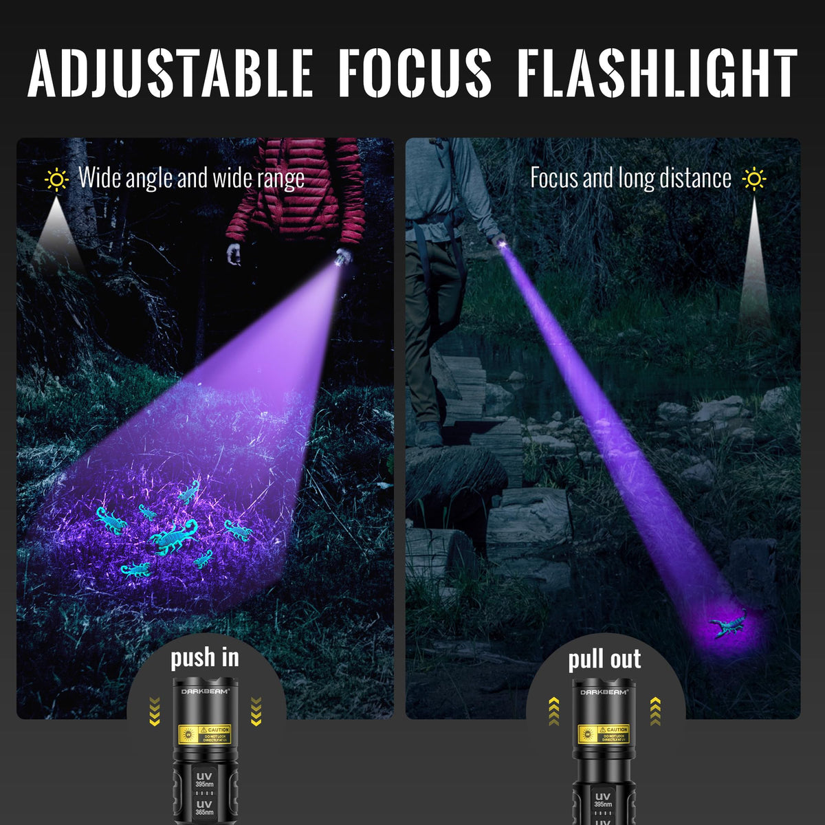 Darkbeam USB-C rechargeable UV flashlight with battery indicator