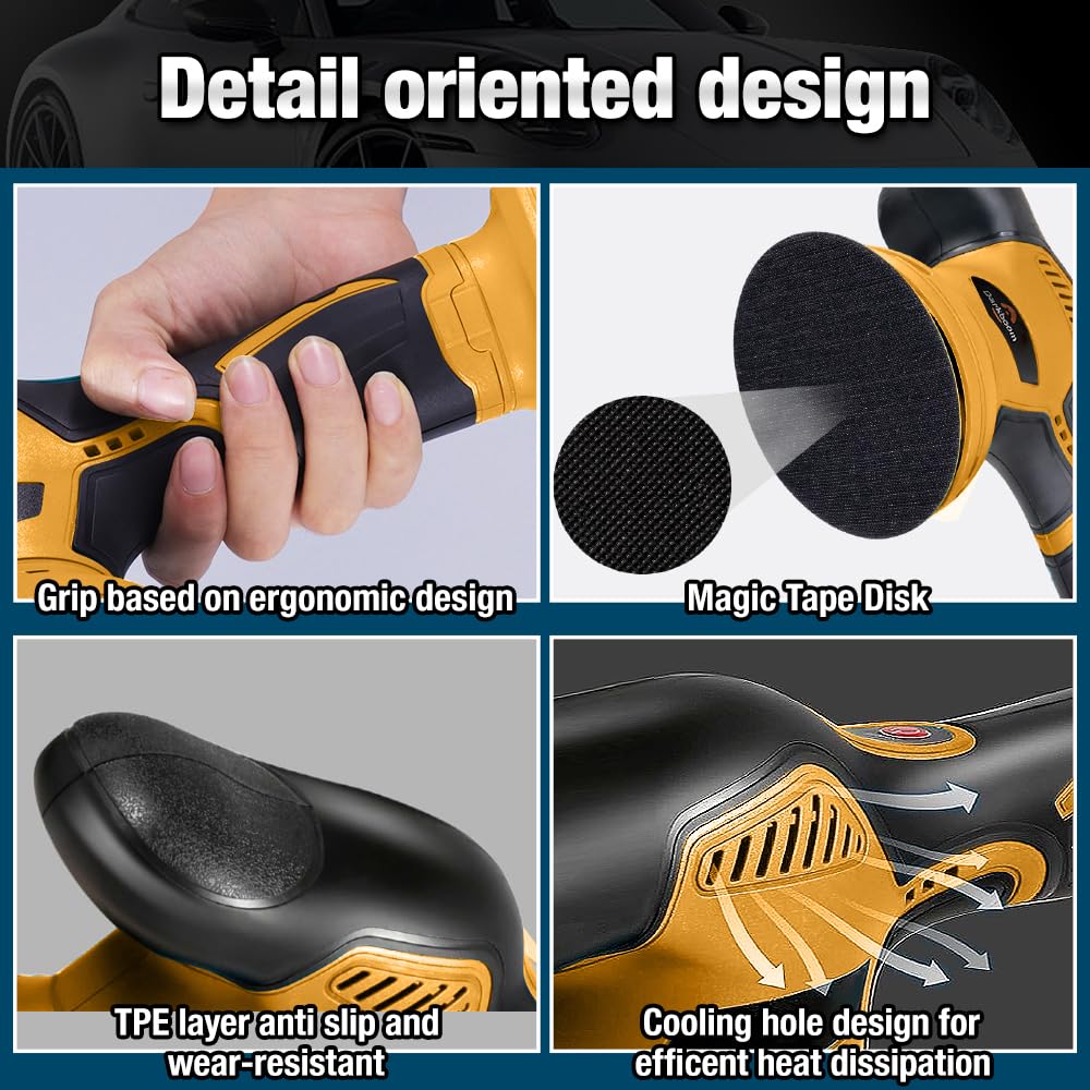 Darkboom polisher speed settings display illustrates six RPM ranges for tailored polishing.