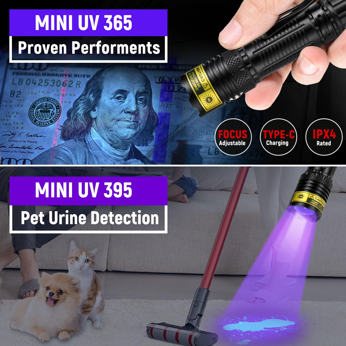 DARKDAWN mini UV light with USB-C charging for quick power.