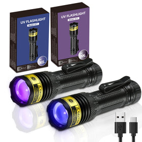 DARKDAWN UV flashlight with 365nm and 395nm beams for stain detection.