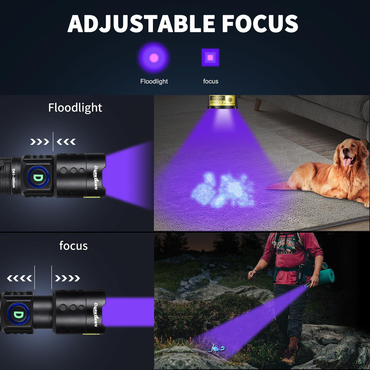 DARKDAWN UV Flashlight pet-urine-detection highlights stains for easier cleanup.