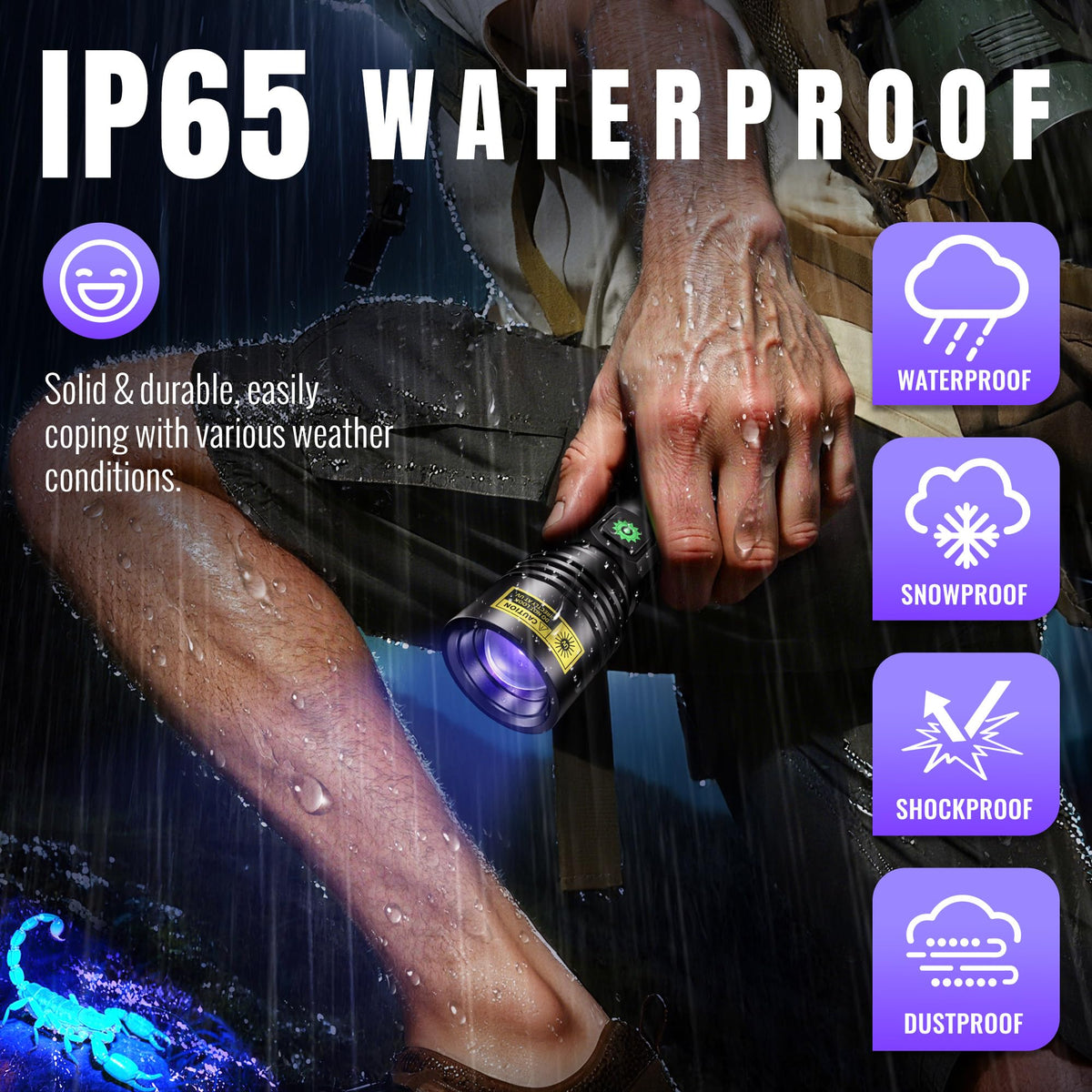 DARKDAWN UV flashlight compact design with pocket clip for one-handed use.