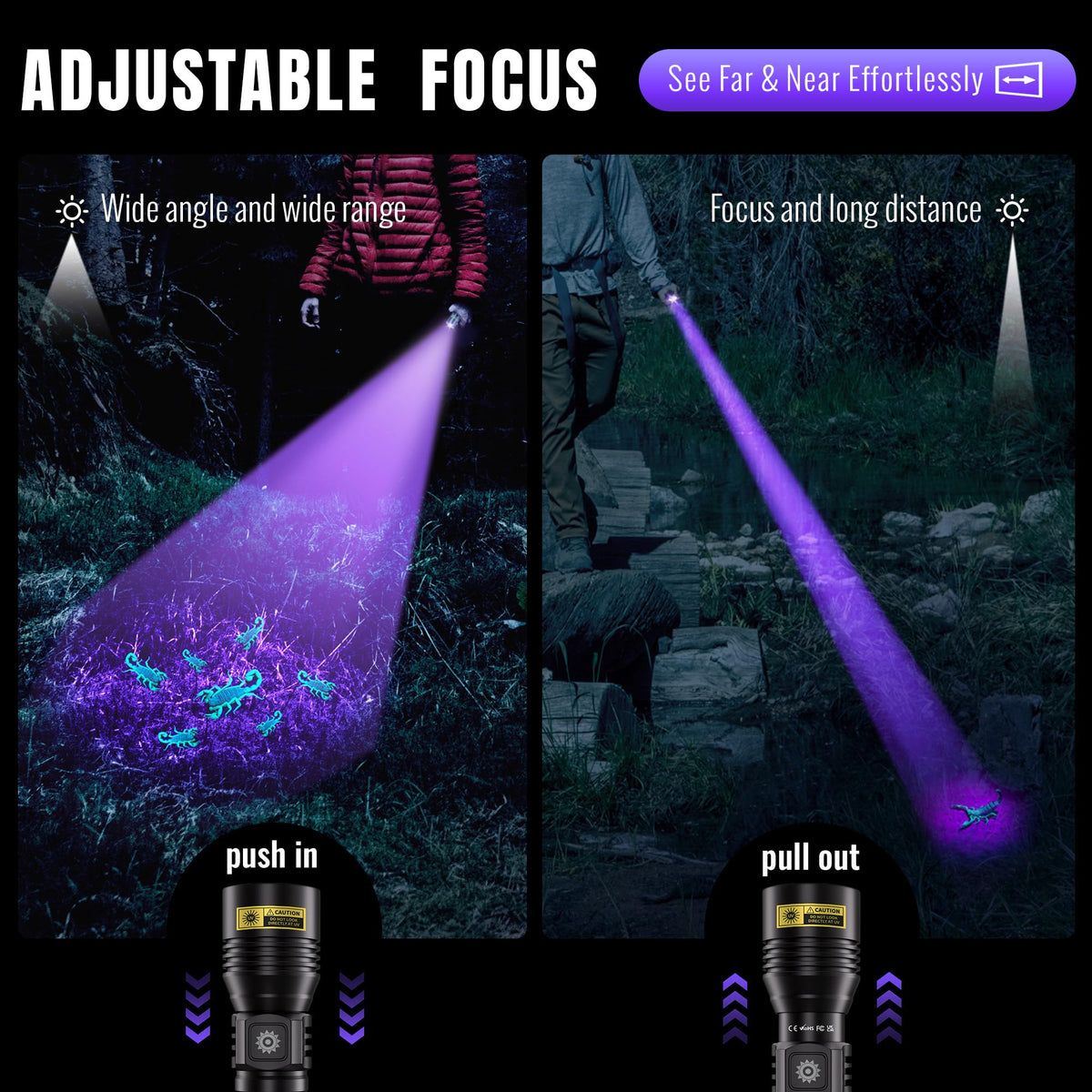 DARKDAWN UV flashlight uses USB-C rechargeable battery for long sessions.