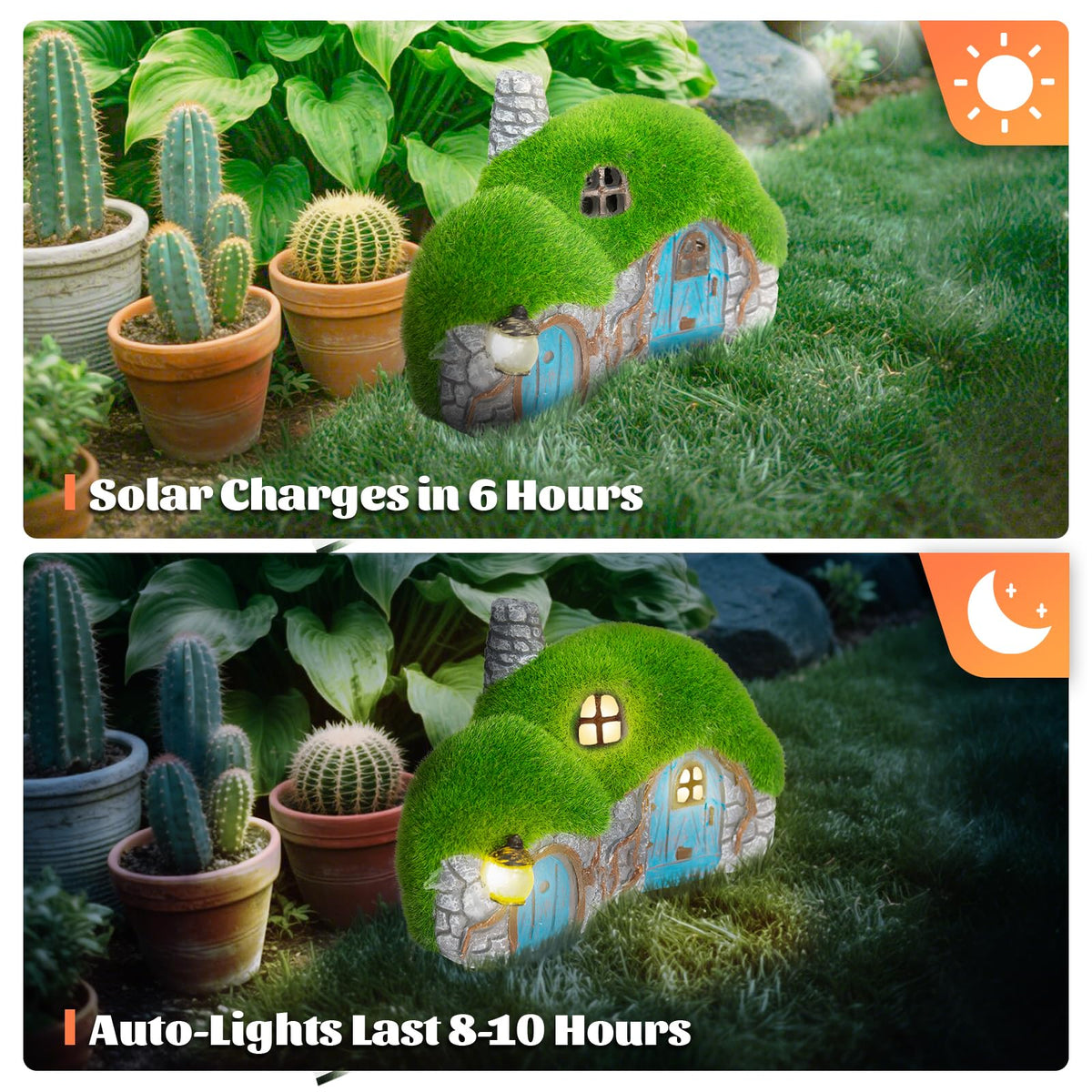 Darkdec garden figurine with solar panel provides hands-off ambiance