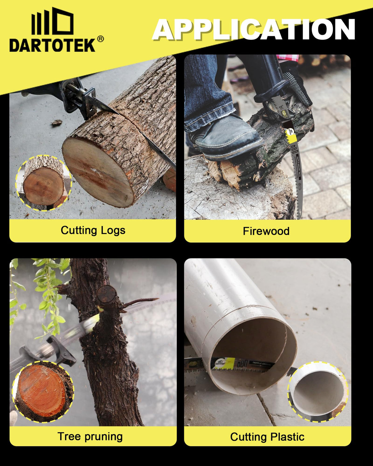 DARTOTEK pruning blades cut through green and dry wood efficiently.