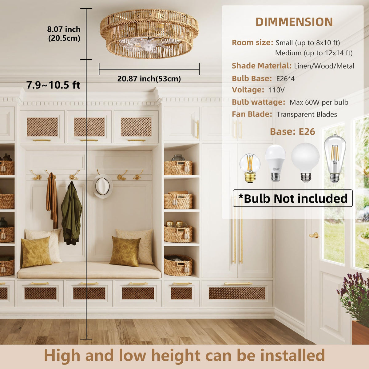 DARYEWO light-on view demonstrates soft ambient illumination from the caged shade.