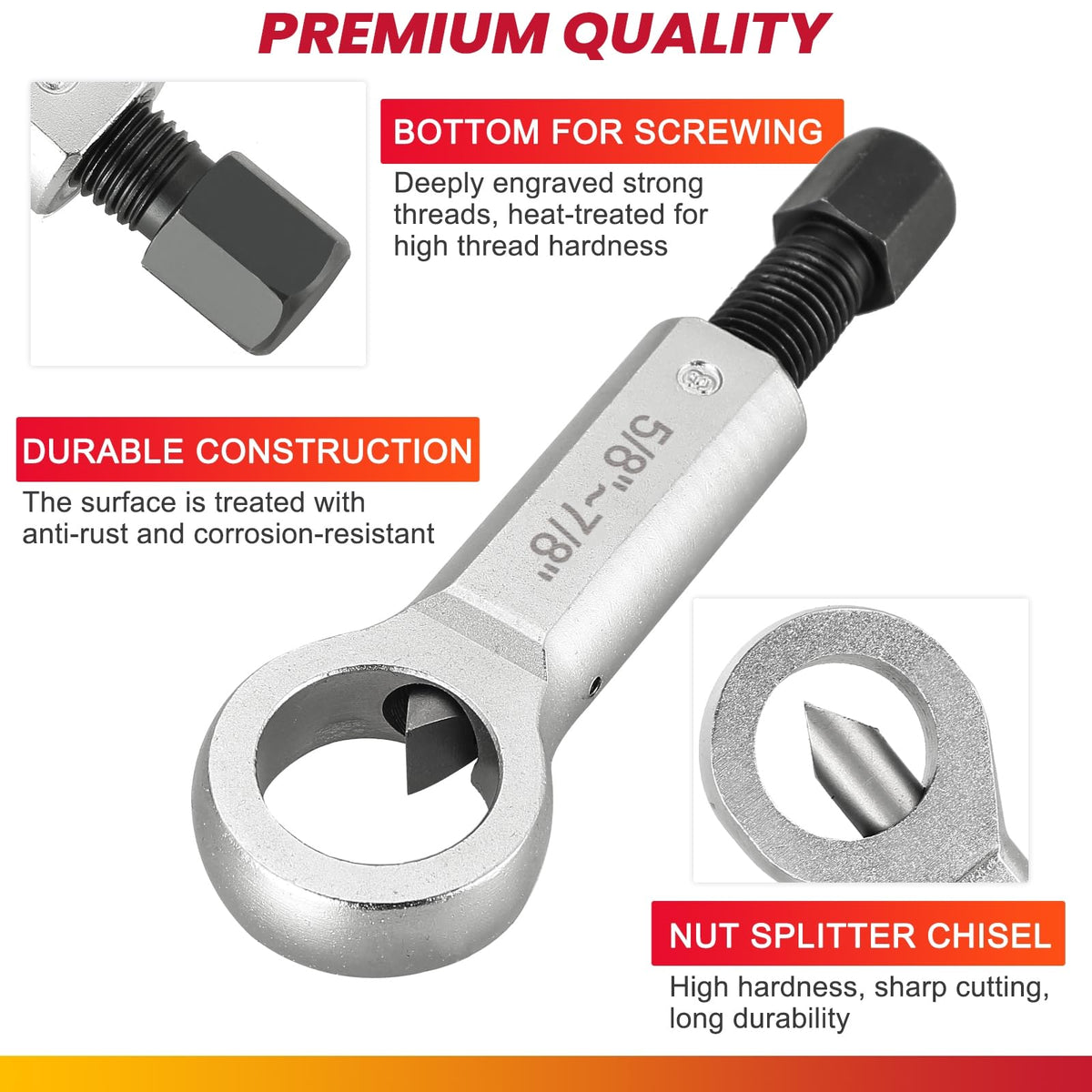 DASBET 12mm slot nut splitter ready to remove small, stubborn nuts safely.