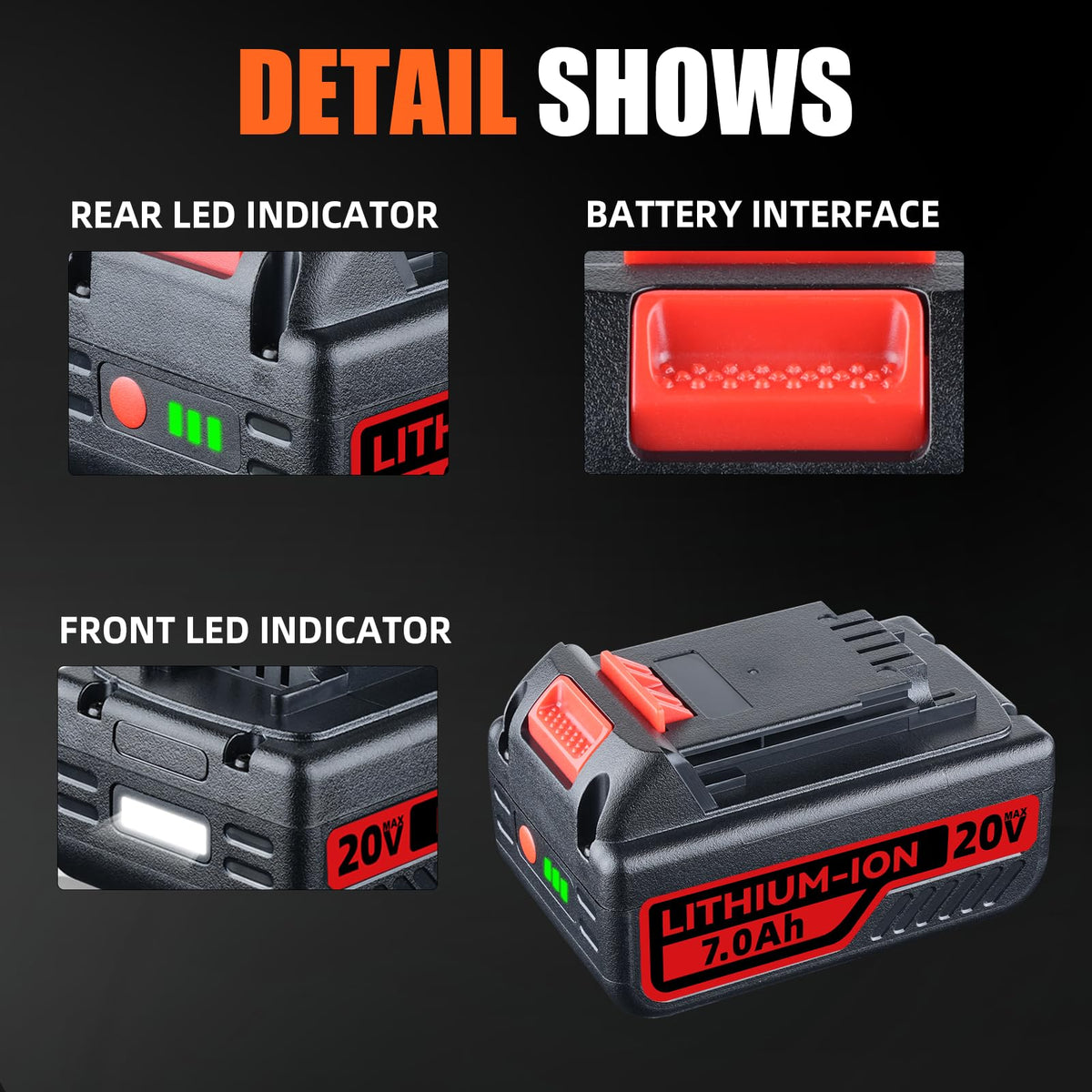 DASNITE compatible with Black and Decker 20V tools for easy replacement.