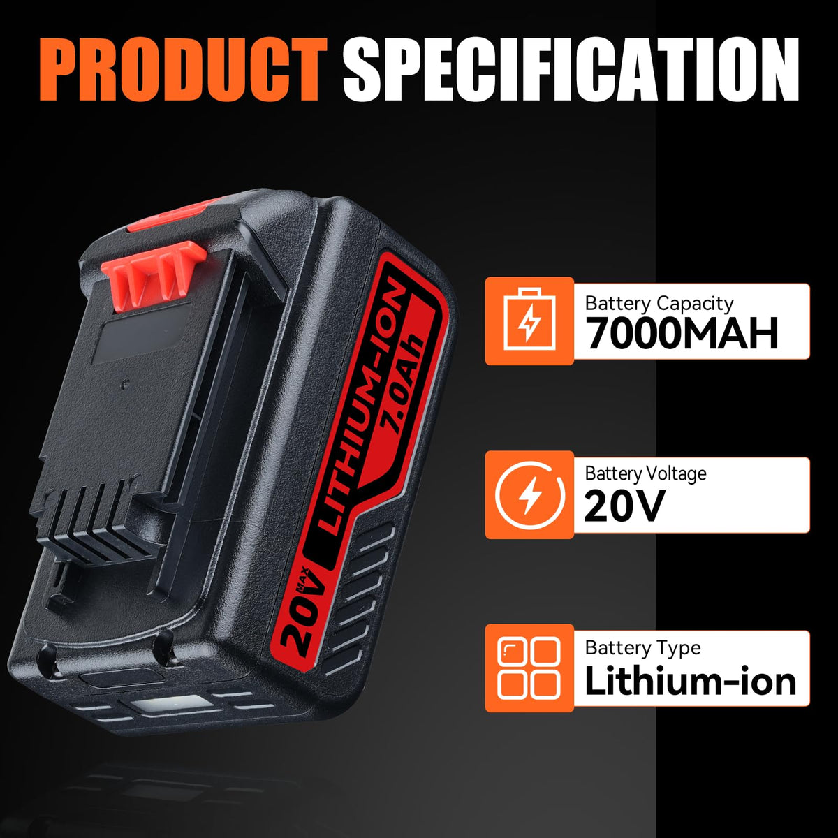 DASNITE battery with LED power gauge clearly shows charge level.