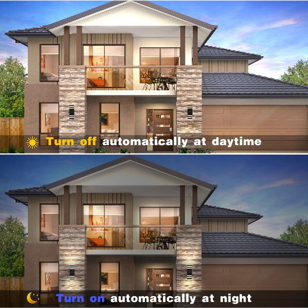 DASTOR dusk-to-dawn exterior light, side view, enhances curb appeal with soft glow.