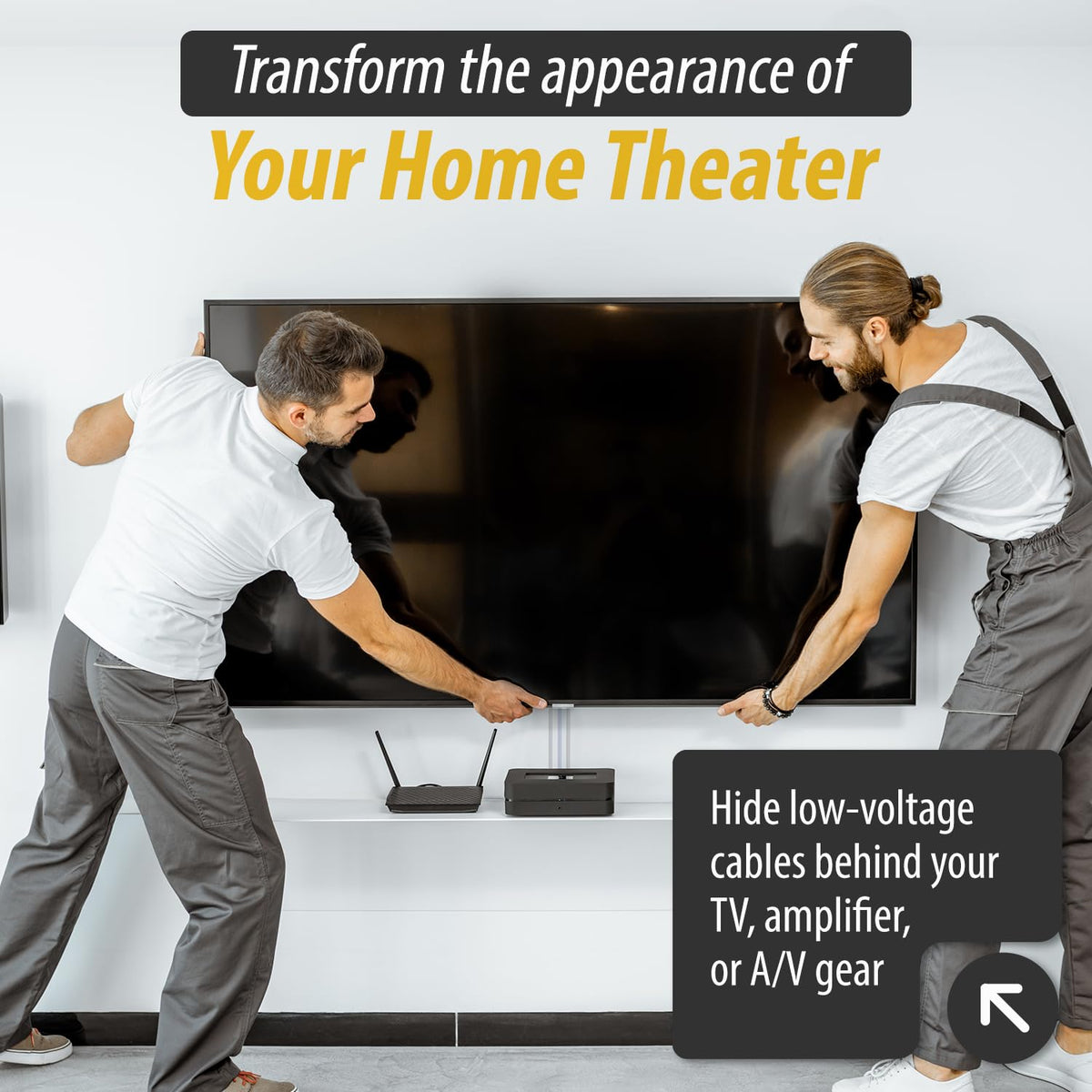 Built-in duplex receptacle for convenient power access in media setups.