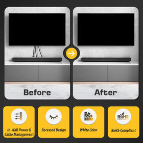 Ideal for behind wall-mounted TVs and media hubs.