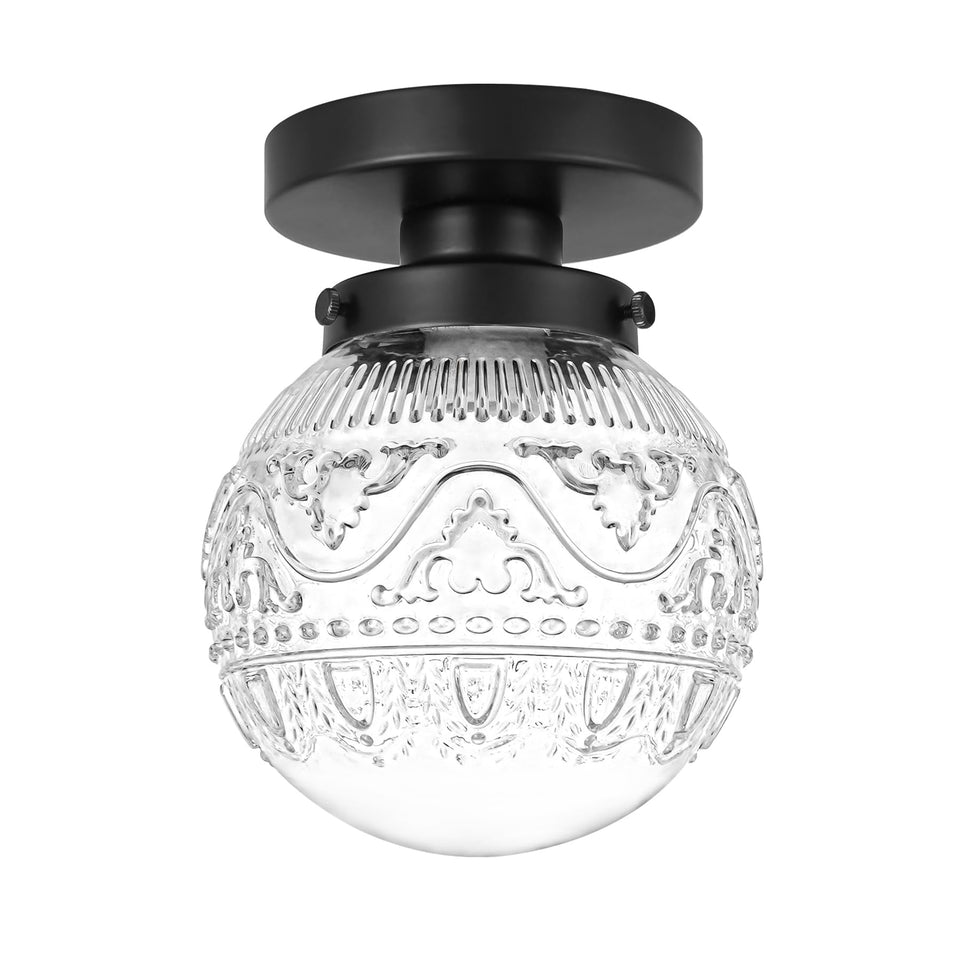 Daunton semi-flush mount glass globe close-up showing floral pattern and craftsmanship