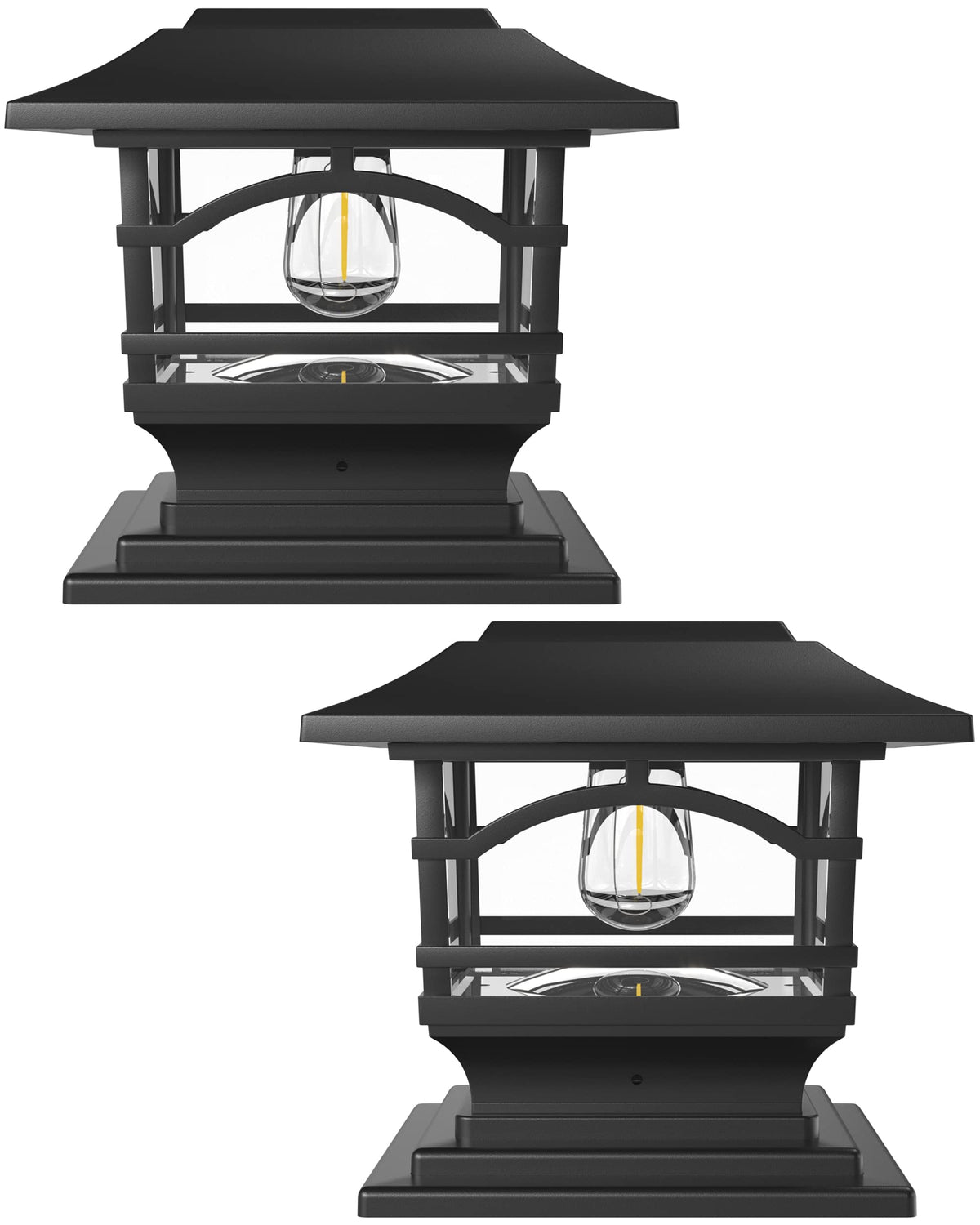 Davinci Lighting Edison solar post cap on a 4x4 fence post emits warm ambient light.