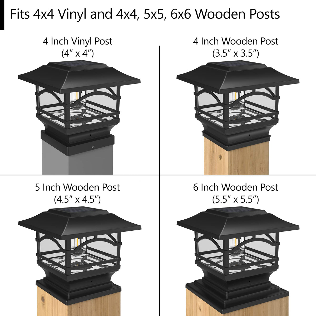 Davinci Lighting post cap base size comparison highlights versatile installation for multiple post dimensions.