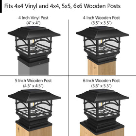 Davinci Lighting post cap base size comparison highlights versatile installation for multiple post dimensions.