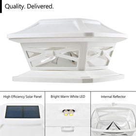 Davinci Lighting Flexfit solar post cap on a 5x5 wooden post brightens outdoor borders safely