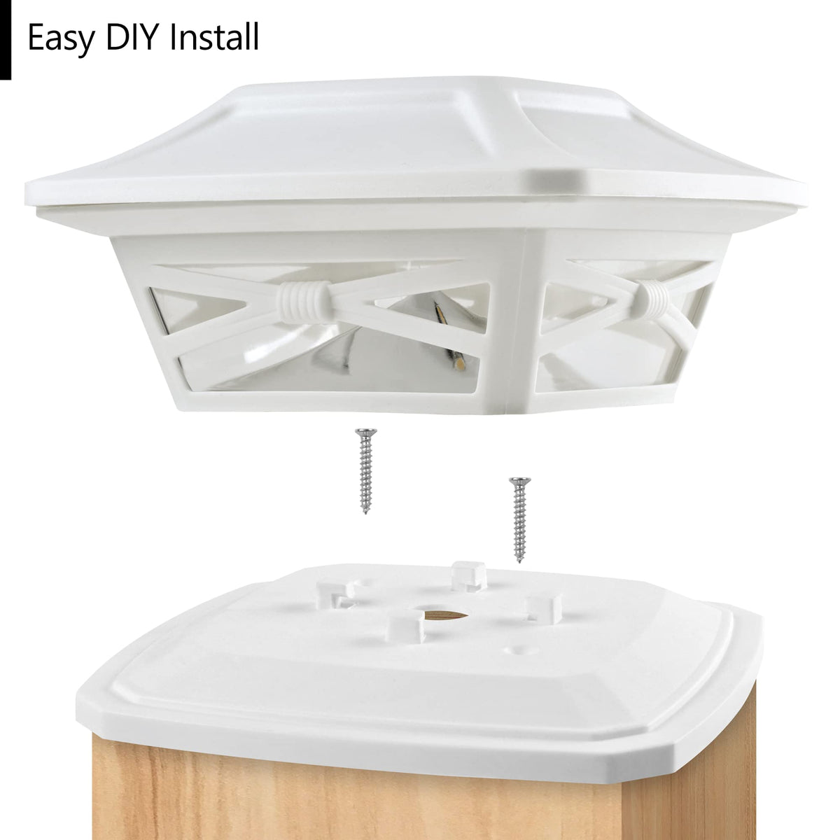 Davinci Lighting Flexfit solar post cap on a 6x6 wooden post enhances garden pathways after dark