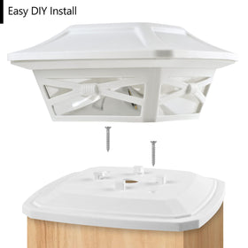 Davinci Lighting Flexfit solar post cap on a 6x6 wooden post enhances garden pathways after dark