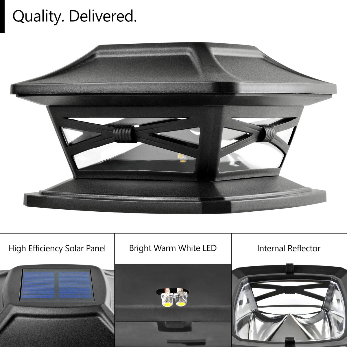 Davinci Flexfit solar post cap light with 5x5 base, versatile fit.