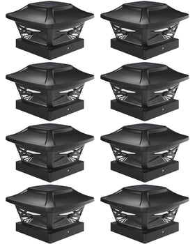 Davinci Lighting Renaissance solar post cap on a 4x4 base providing warm evening ambiance.