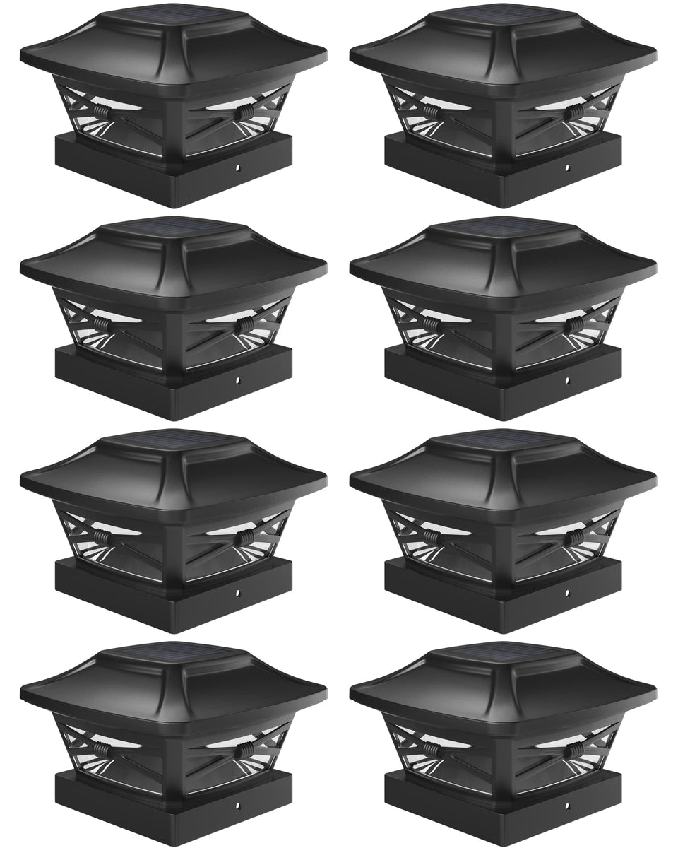 Davinci Lighting Renaissance solar post cap on a 4x4 base providing warm evening ambiance.
