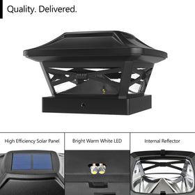 Davinci Lighting Renaissance solar post cap fits a 5x5 wooden post for subtle perimeter lighting.
