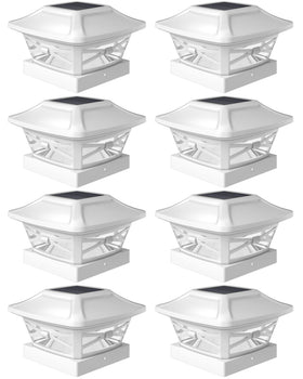 Davinci Lighting Renaissance solar post cap lights on a fence post provide warm illumination.