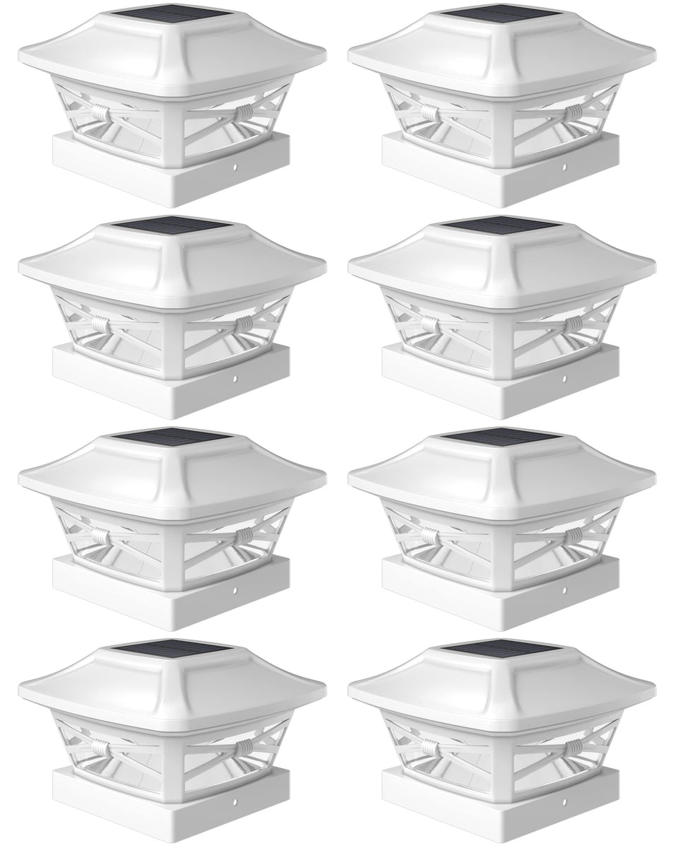 Davinci Lighting Renaissance solar post cap lights on a fence post provide warm illumination.