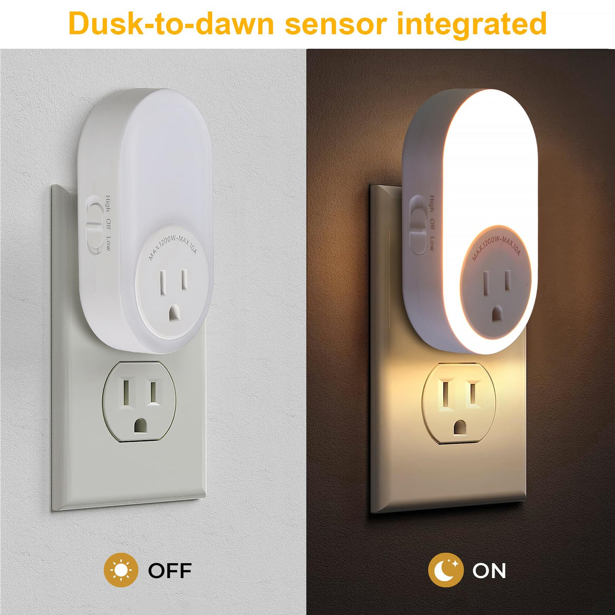 Dawnrise amber 2200K night light provides warm glow.