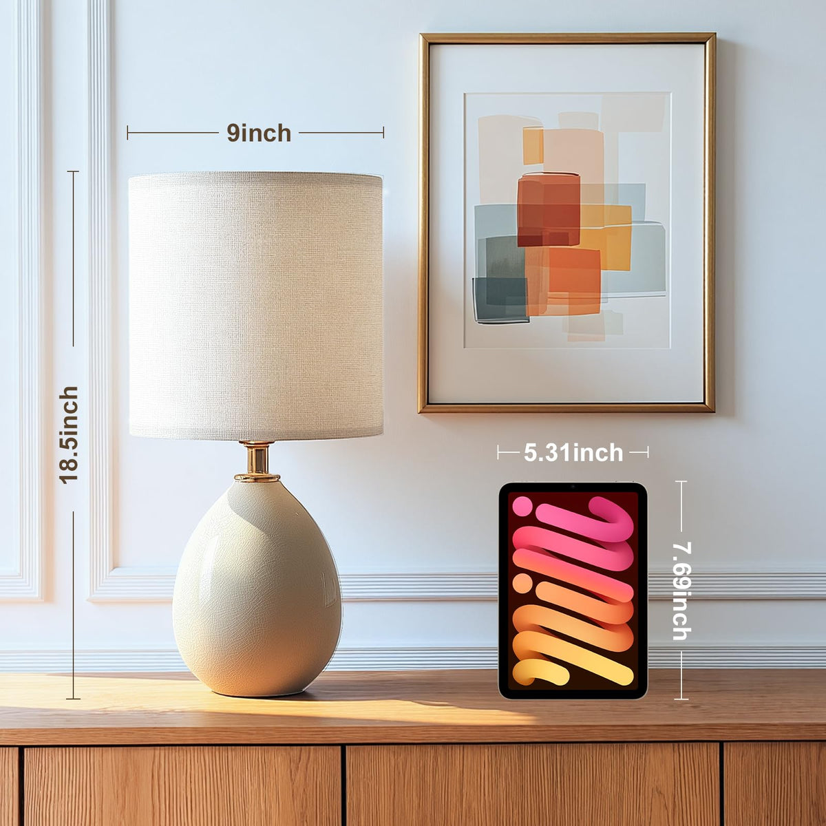 Dawnwake compact 18.5-inch height fits nightstands and desks.